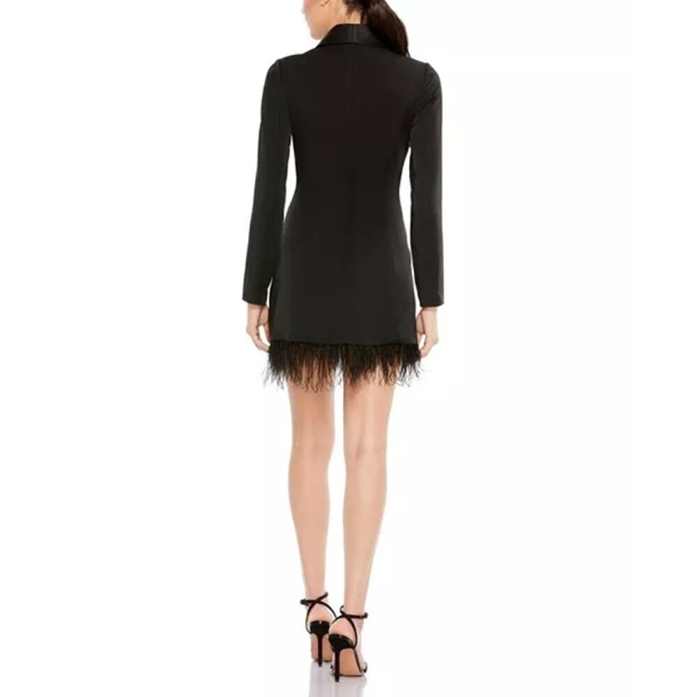 IEENA for Mac Duggal NWT Feathered Trim Tuxedo Black Dress, Size 6 - Picture 4 of 12